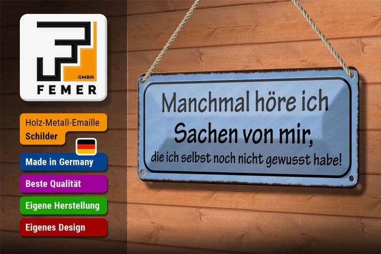 Blechschild Spruch 27x10cm manchmal höre ich Sachen von mir Dekoration