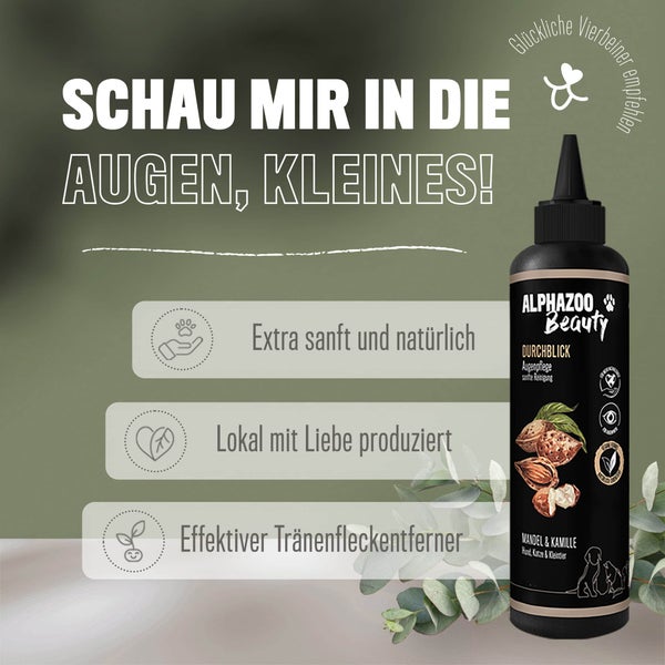 ALPHAZOO Durchblick Augenpflege 200ml für Hunde und Katzen I Sanfter Augenreiniger
