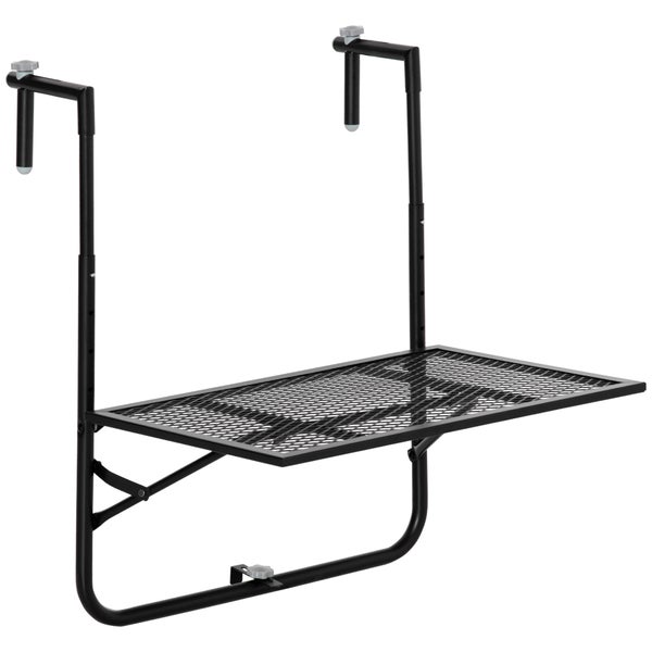 Outsunny Balkonhängetisch klappbar 4-fach höhenverstellbarer Hängetisch aus Metall wetterfest Balkontisch Beistelltisch Klapptisch für Balkon-& Terrassengeländer Tisch zum Einhängen 60x40 cm Schwarz
