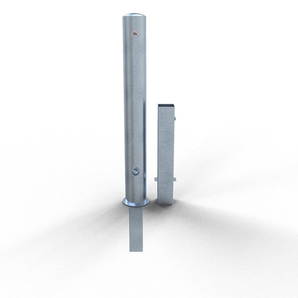 Schake Absperrpfosten herausnehmbar aus Stahlrohr verzinkt Ø108x2,9mm mit Dreikantverschluss und Stahlkappe 900mm Überflur
