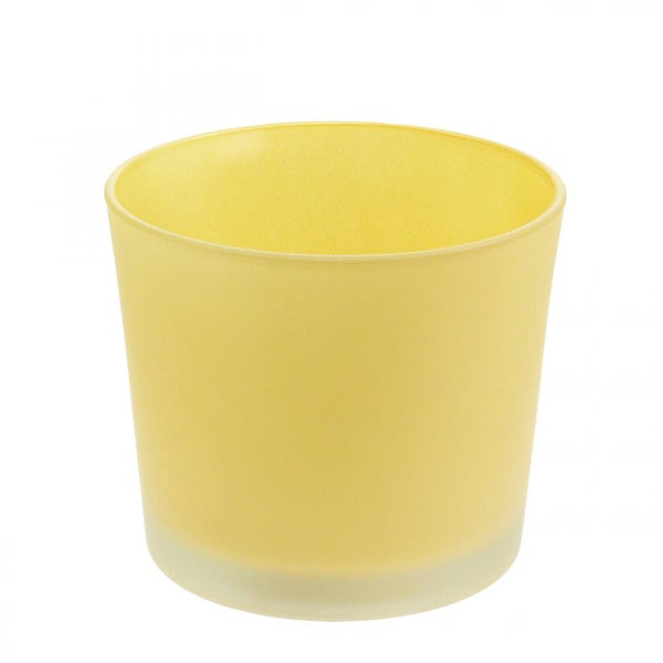 Gelber Orchideentopf aus Glas mit satinierter Oberfläche.