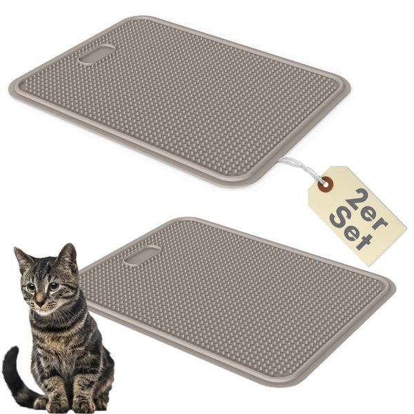 Set aus zwei Katzenklo-Vorlegern aus Silikon mit Noppenstruktur zur Schmutzfang-Reinigung.