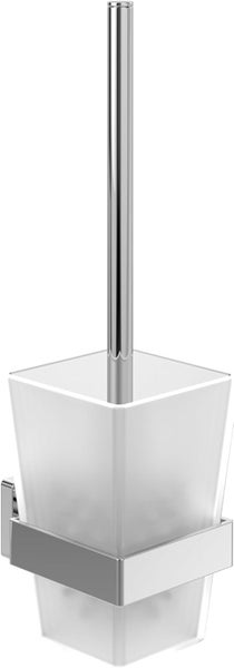 Villeroy & Boch Elements - Striking Toilettenbürstengarnitur, Toilettenbürstenhalter für Wandmontage, WC-Bürstengarnitur mit Behälter aus satiniertem Glas, eckig, Chrom