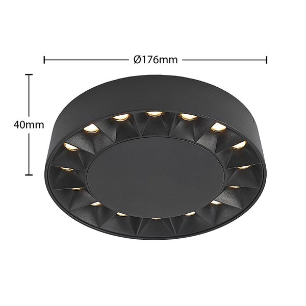 Rundes schwarzes LED-Paneel mit einem Durchmesser von 176 Millimetern und einer Höhe von 40 Millimetern.