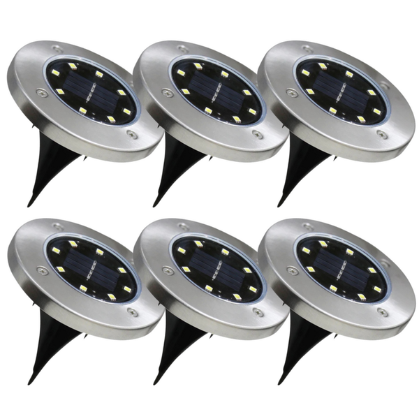 Sechs Gartenleuchten mit Solarpanel und Erdspieß