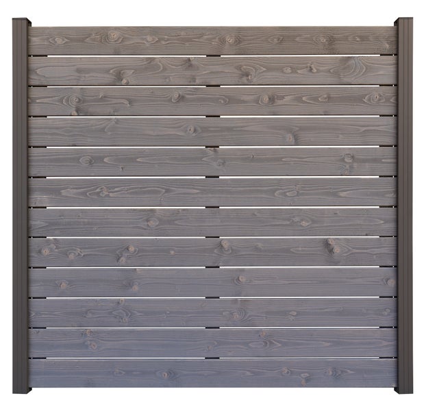 Holzzaun mit horizontalen Brettern und seitlichen Pfosten