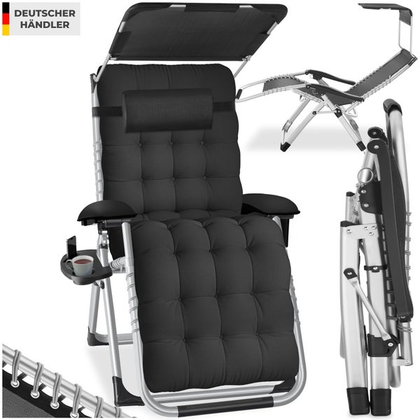 Entspannen Sie im Garten mit einer Relaxliege mit Sonnendach, Kopfkissen und Getränkehalter