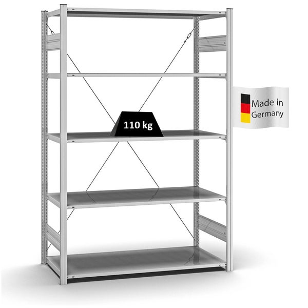 PROREGAL Profi Lagerregal Stecksystem T-Profil Grundregal HxBxT 200 x 130 x 60 cm Fachlast 110 kg Verzinkt