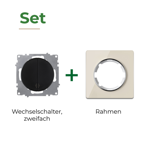 Set bestehend aus zweifachem Wechselschalter und Rahmen für die Elektroinstallation