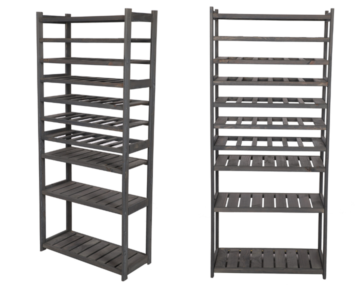 PROREGAL Weinregal SPREEWALD HxBxT 163x70x33cm 36 Flaschen auf 6 Ebenen + 4 Ablagen Massives Kiefernholz Grau geölt