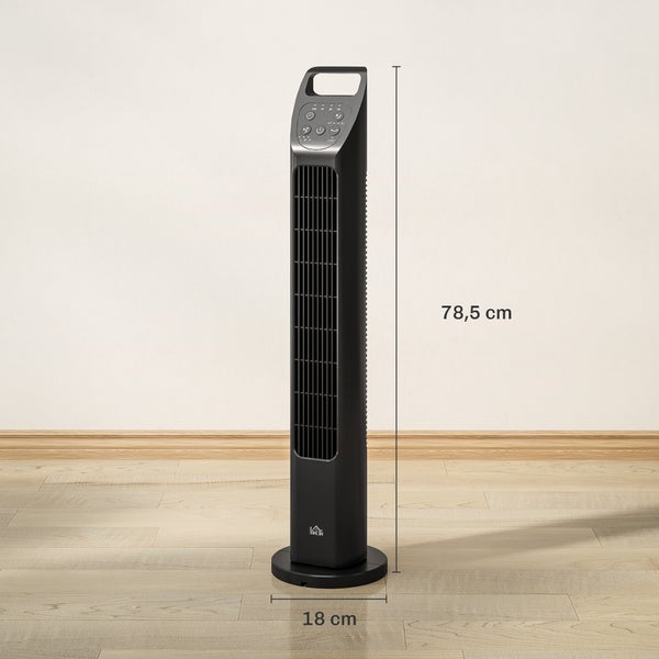 HOMCOM Turmventilator, Standventilator mit 3 Modi, Fernbedienung, 50W Ventilator mit 4H Timer, 75° Oszillation, für Schlafzimmer, Schwarz
