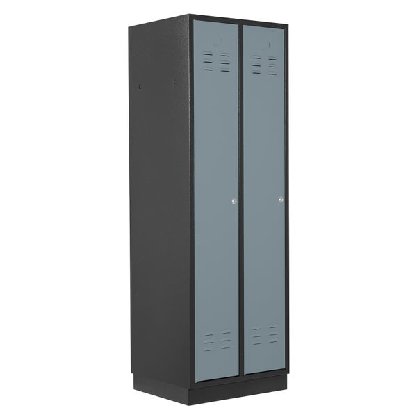 PROREGAL Garderobenschrank Ermine mit 2 Türen | HxBxT 178x60x50cm | Anthrazitgrau/Silbergrau | Spind, Aufbewahrungsspind, Arbeitsschrank
