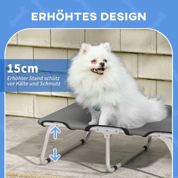 PawHut Hundebett, 71L x 58B x 20H cm, Stahlrohr, 600D Oxford, Grau