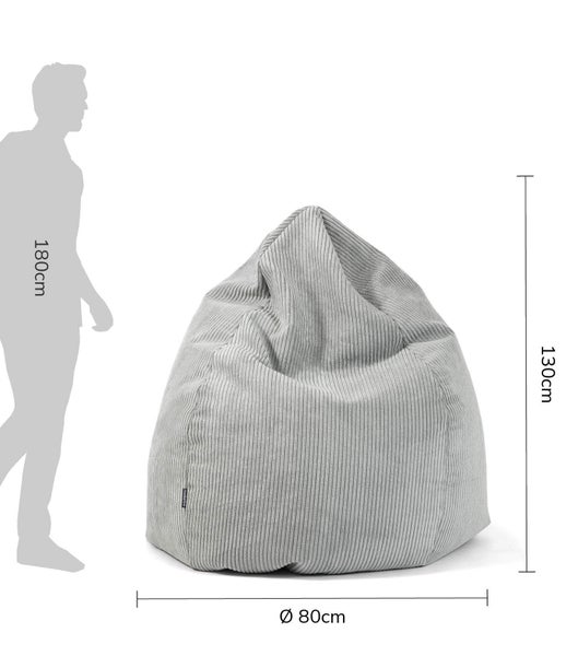 mokebo Sitzsack Cord XXL in Grau 'Der Tagträumer', Bean Bag mit EPS-Perlen Füllung