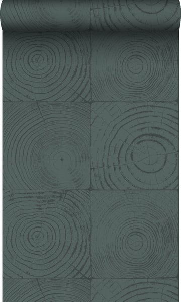 Origin Wallcoverings Tapete Querschnitte von Baumstämmen Smaragdgrün - 53 cm x 10.05 m - 347549