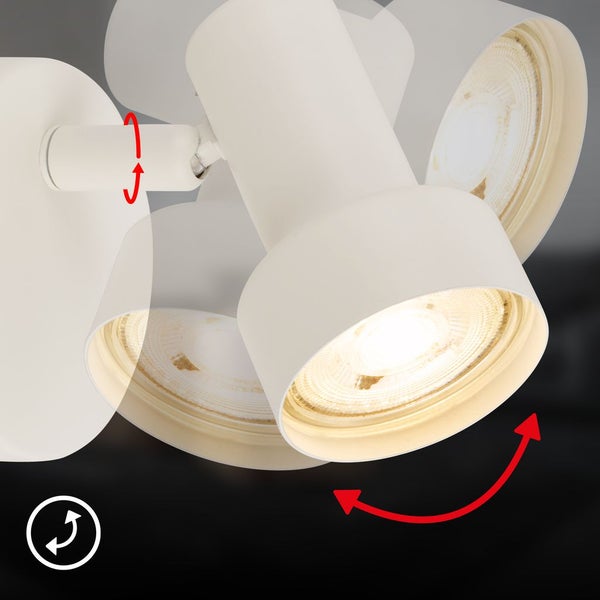 Weißer Wandstrahler mit Dreh- und Schwenkfunktion für eine flexible Ausrichtung des Lichtstrahls.