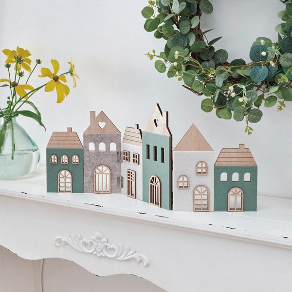 FRANK FLECHTWAREN|Häuser Nachbarschaft, 49 x1 x 20 cm, MDF, FILZ