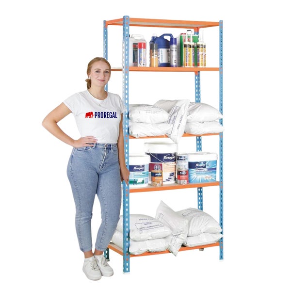 PROREGAL Schwerlastregal Big Muli HxBxT 200 x 120 x 40 cm 5 Fachböden Fachlast 200 kg Blau-Orange