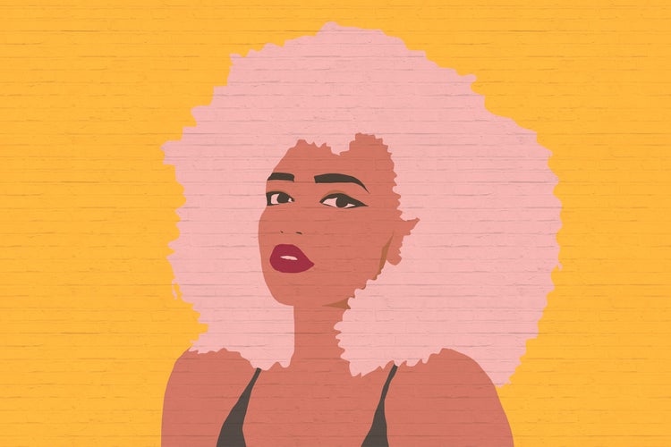 Illustration einer Frau mit Afro vor einer Ziegelwand