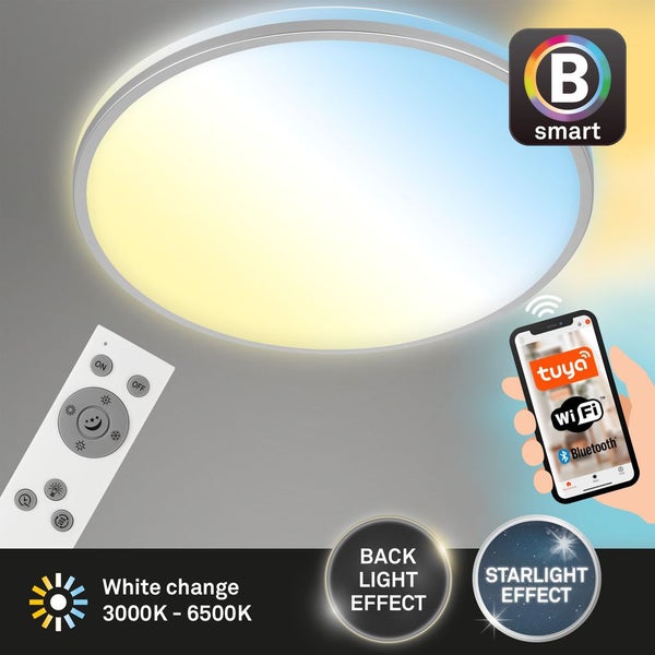 LED Deckenleuchte CCT WiFi Bluetooth App 24W silber Metall-Kunststoff Briloner