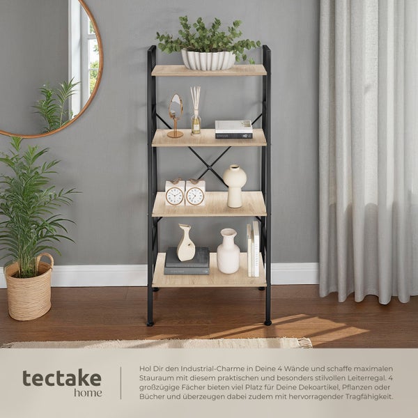 Leiterregal tectake Liverpool inklusive Kippschutz, 61,5 x 36,5 x 150 cm Industrial Style Industrial Holz hell, Eiche Sonoma