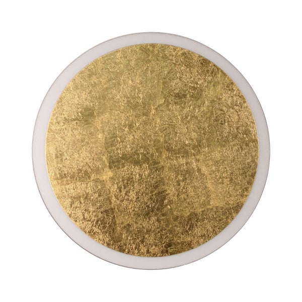 Runde Deckenleuchte mit goldener Blattgold-Optik und weißem Rand.