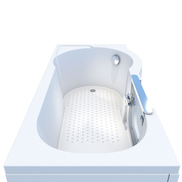 Detailansicht einer Badewanne mit rutschfestem Boden und Duschabtrennung