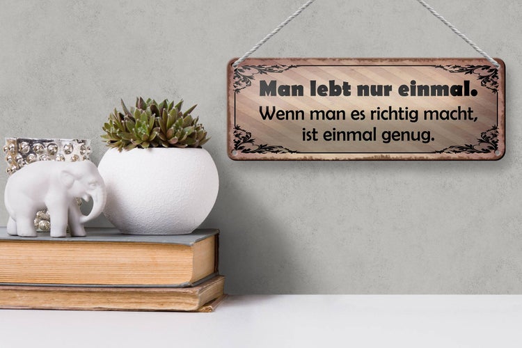 Blechschild Spruch 27x10cm man lebt nur einmal genug Dekoration