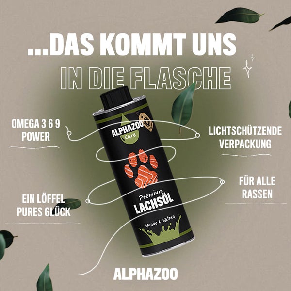 ALPHAZOO Premium Lachsöl 250ml für Hunde und Katzen I Natürliches Omega-3 Fischöl
