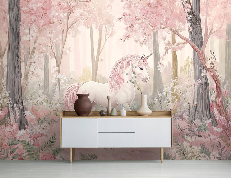 Fototapete Kinderzimmer Mädchen Einhorn Wald Tapete Kinder 350x250 cm