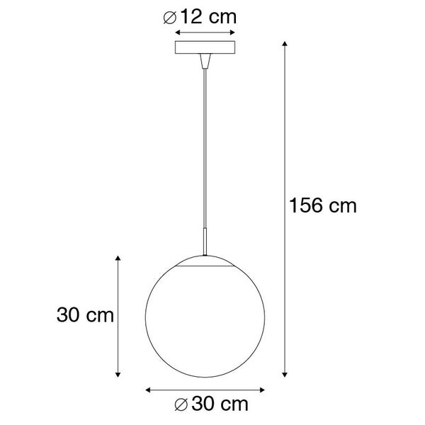 Technische Zeichnung einer Hängeleuchte mit den Maßen 30 cm Durchmesser, 12 cm Baldachindurchmesser und 156 cm Gesamthöhe.