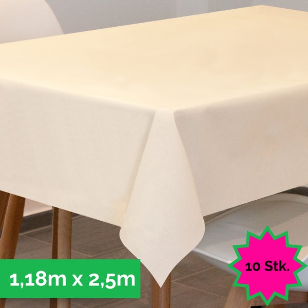 Sensalux Tischdecke, abwaschbar, Vorteilspack, 10 Stück, 1,18m x 2,5m, Creme