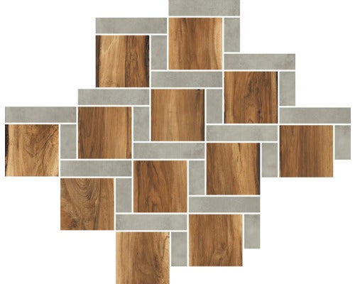 Mosaikfliesen mit Holz- und Steinoptik für Wand- und Bodengestaltung