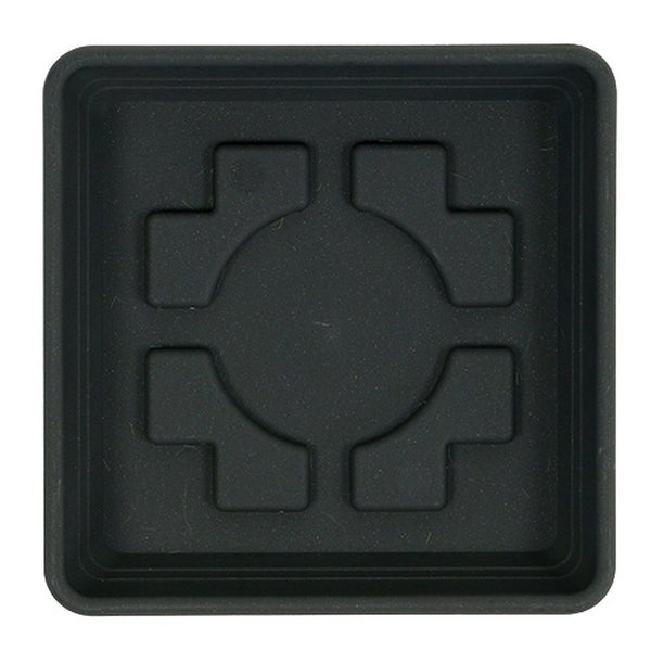 Quadratischer Untersetzer für Pflanztöpfe aus Kunststoff in Anthrazit.