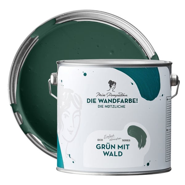 MissPompadour abwaschbare Wandfarbe 2.5L Grün mit Wald - hohe Deckkraft und Ergiebigkeit - matte, scheuerbeständige Innenfarbe - geruchsarm, wasserbasiert, atmungsaktiv - Die Nützliche