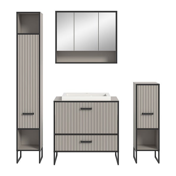 Bagno Badmöbelset 4 Teile inkl. Waschbecken hellgrau, cremefarben. 170 X 48 X 192 cm