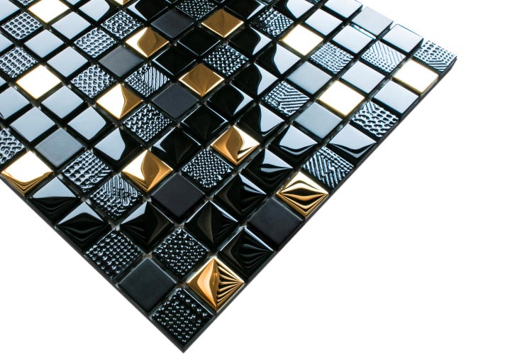 Glasmosaik auf Netz für Bad und Küche 30cm x 30cm  - Volcano Gold