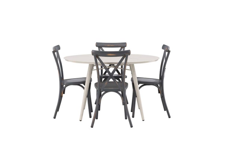 Lina Gartenset Tisch Ø120cm beige, 4 Stühle Peking dunkel grau. 120 X 120 X 74 cm