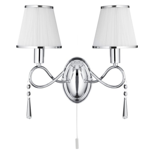 Wandleuchte mit zwei Lampenschirmen und Kristallanhängern