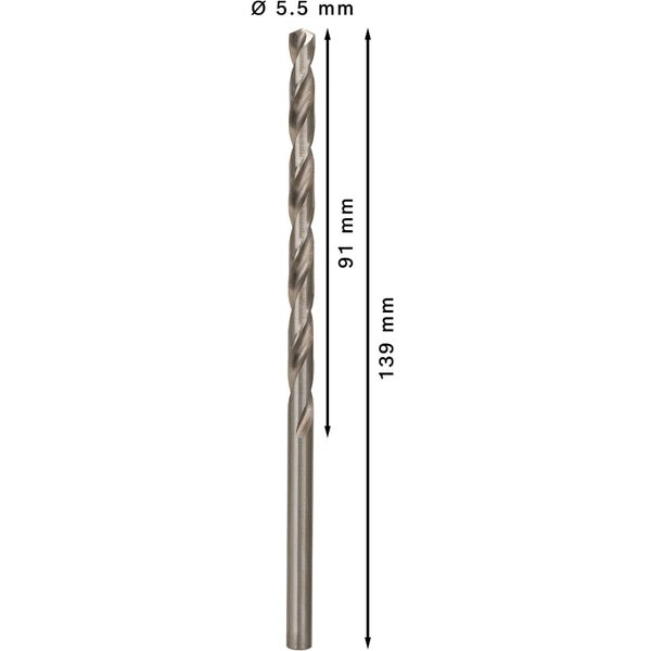 Metallbohrer mit einer Größe von 5,5 mm und einer Länge von 139 mm.