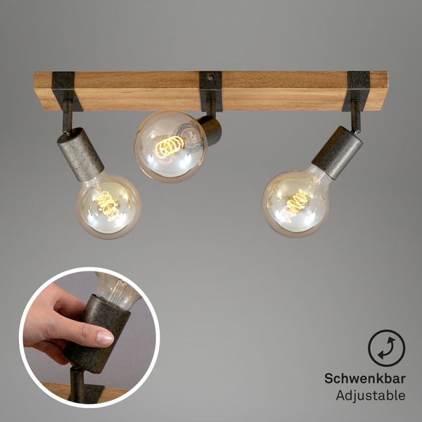 Spotleuchte dreh- und schwenkbar 3x E27 Metall-Holz Gunmetal Briloner