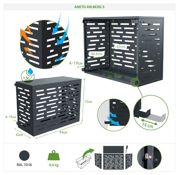 Aneto Arlberg S Mülltonnenbox mit Maßangaben