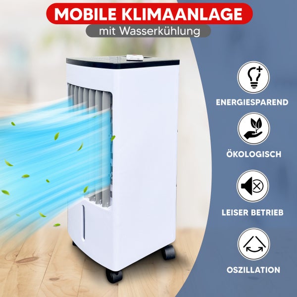 Mobile Klimaanlage mit Wasserkühlung, energiesparend, ökologisch, leiser Betrieb und Oszillation.
