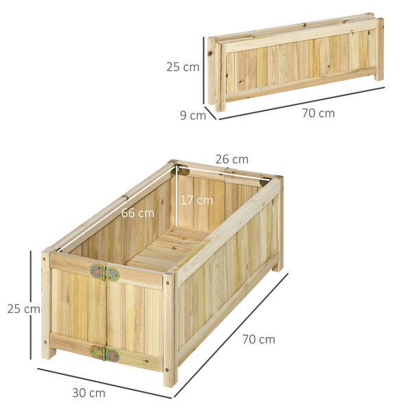 Outsunny Hochbeet, Klappbarer Pflanzkasten, Blumenkasten, Gemüsebeet für Garten, Terrasse und Balkon, aus Tannenholz, Natur, 70 x 30 x 25 cm