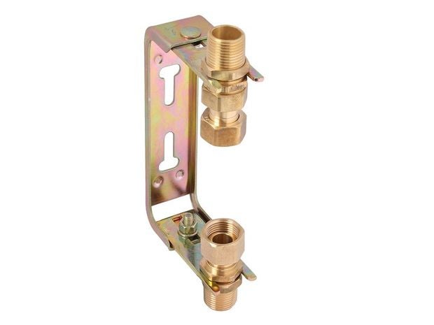 Gaszähler-Bügel mit Messing-Verschraubungen für die Installation von Gaszählern.