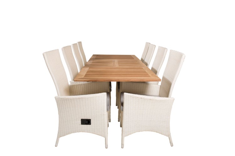 Panama Gartenset Tisch 90x160/240cm und 8 Stühle Padova weiß, natur. 90 X 160 X 76 cm
