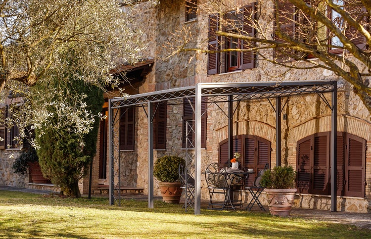 Pergola ELEO Sicilia 3 x 4 m anthrazit - pulverbeschichtet | mit Sonnensegel ecru