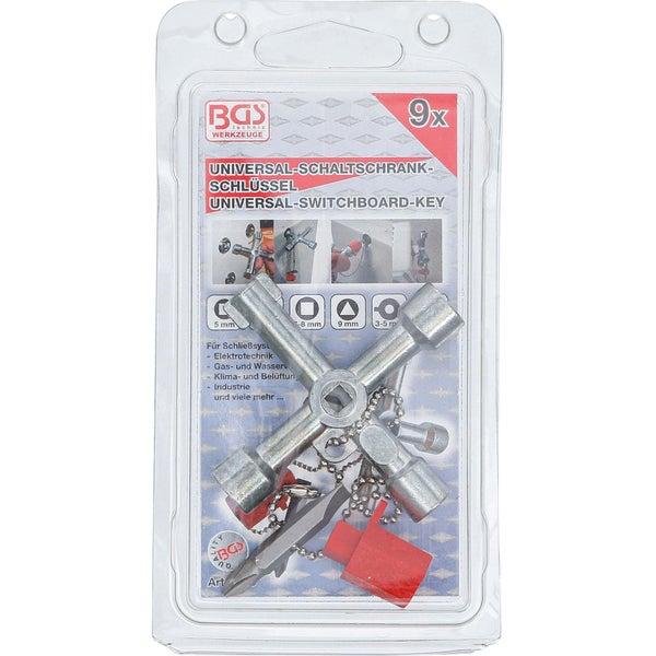 BGS Technic Universal Schaltschrankschlüssel 9-teilig in Verpackung