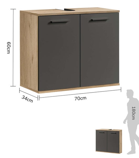 mokebo Waschbeckenunterschrank 'Der Waschbär' Waschtischunterschrank in 60x70x34 (HxBxT) in Eiche-Schwarz