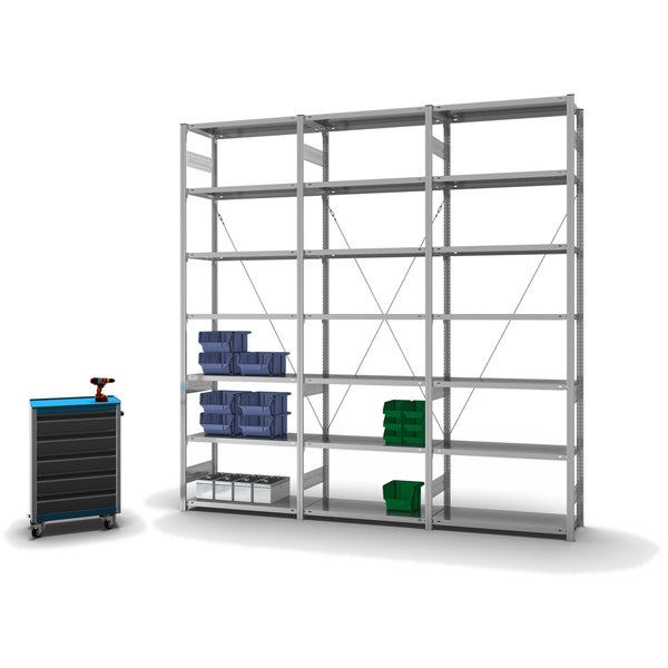PROREGAL Fachbodenregal Stecksystem T-Profil Medium-Duty Grundregal HxBxT 300 x 100 x 40 cm 7 Ebenen Fachlast 225 kg Einseitig Nutzbar Verzinkt